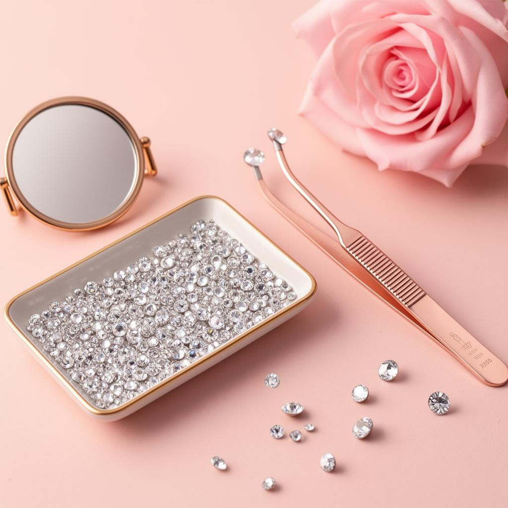 Tooth gem jewelry flat lay